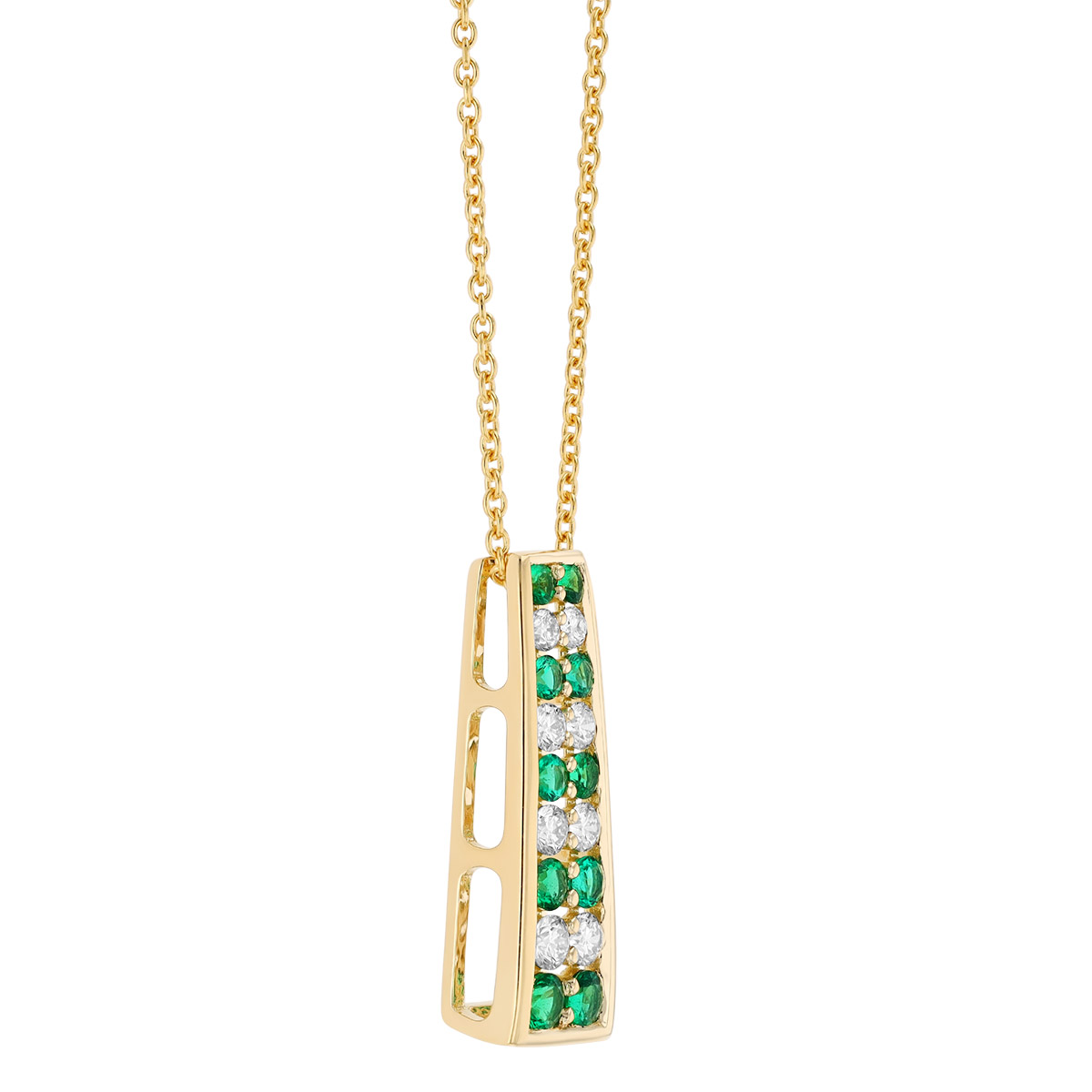 Graduated Emerald & Diamond Column Pendant in Yellow Gold