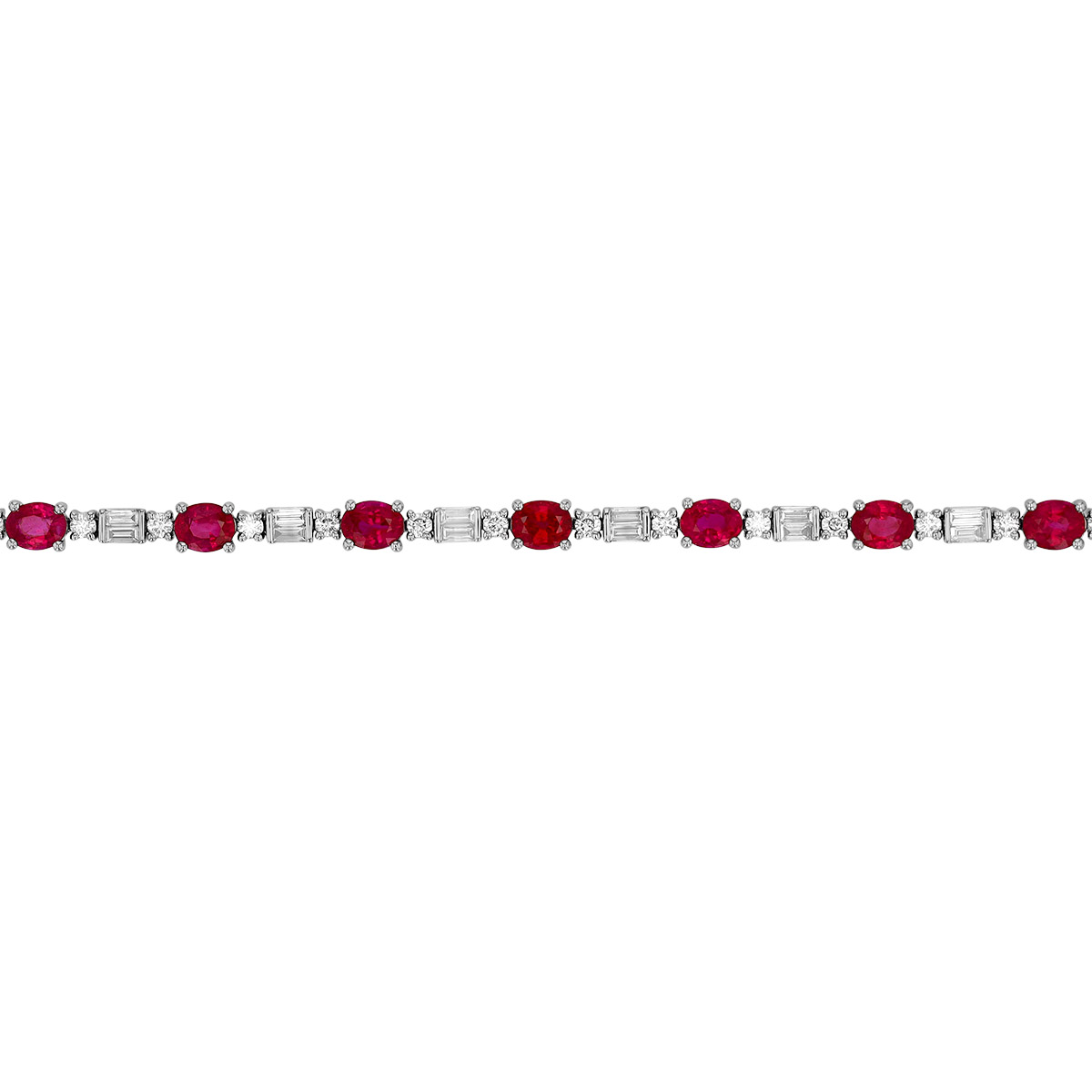 Oval Ruby & Mixed Shape Diamond Tennis Bracelet in White Gold