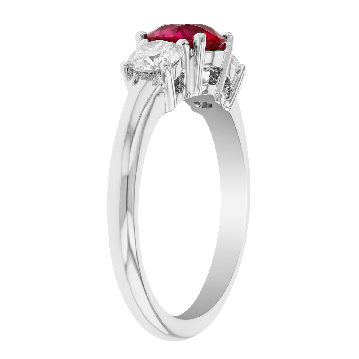 Round Ruby & Diamond 3 Stone Ring in Platinum