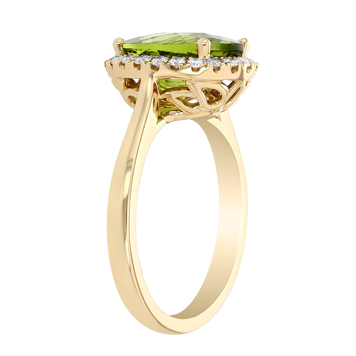 Oval Peridot & Diamond Halo Ring in Yellow Gol