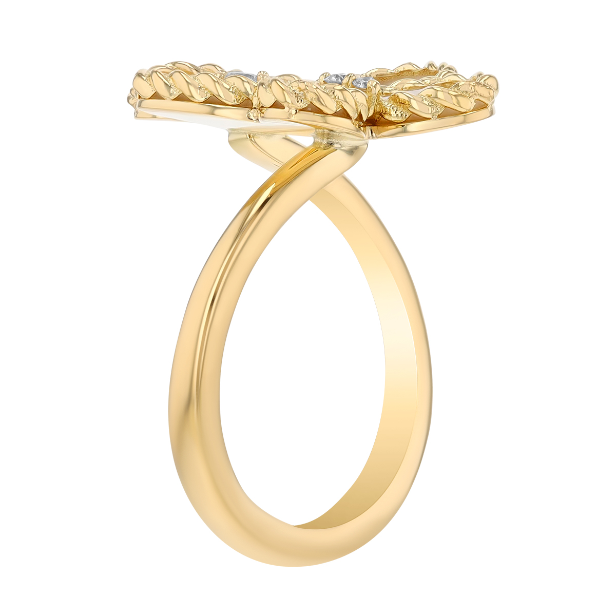 Roberto Coin Jasmine Mother of Pearl & Diamond Butterfly Duo Bypass Ring in Yellow Gold