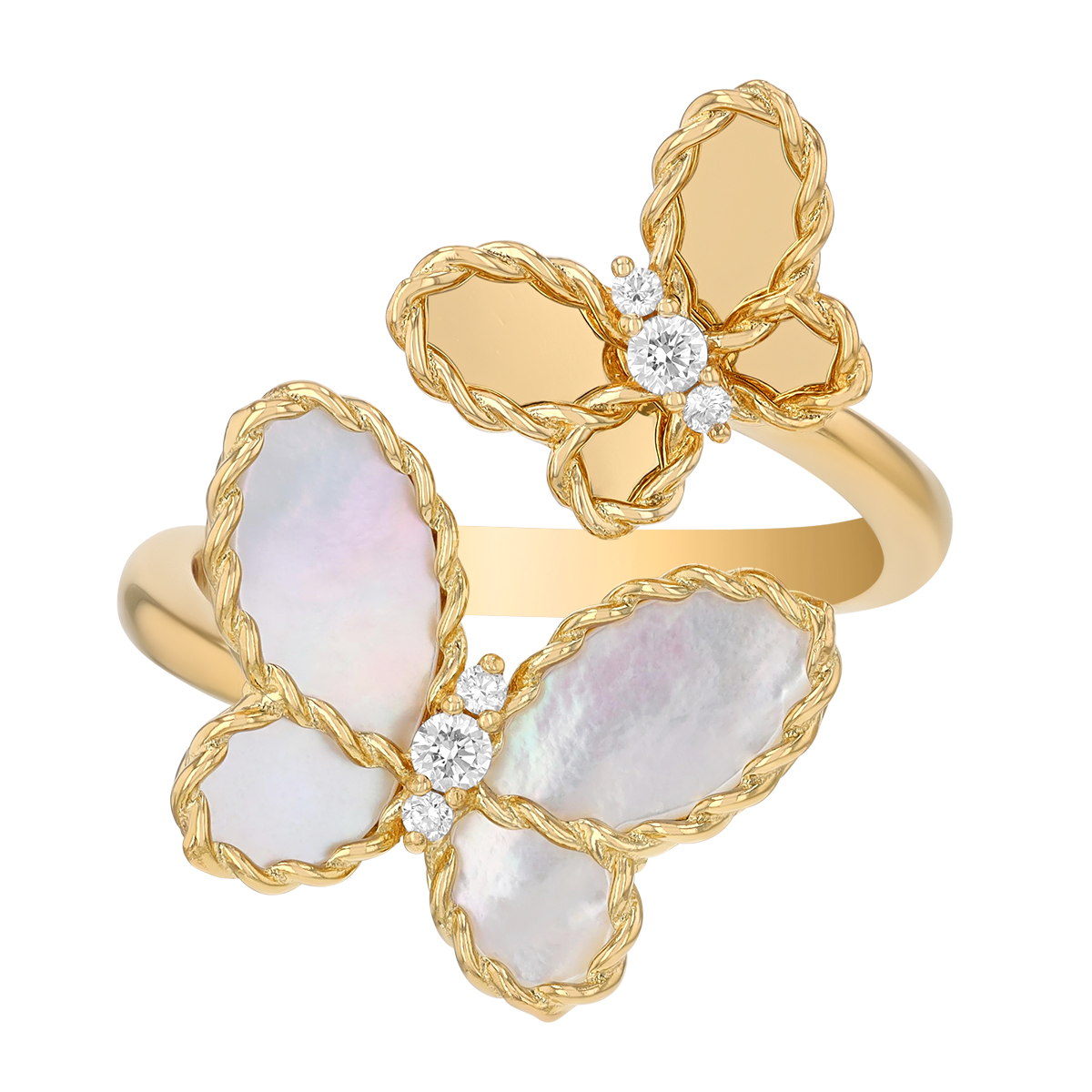 Roberto Coin Jasmine Mother of Pearl & Diamond Butterfly Duo Bypass Ring in Yellow Gold