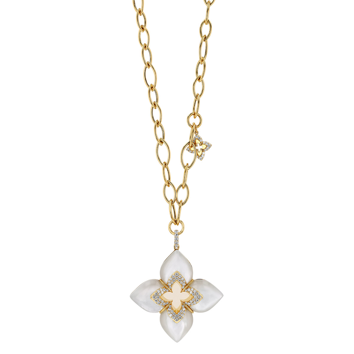Roberto Coin Venetian Princess Mother of Pearl & Diamond Flower Pendant in Yellow Gold, 20