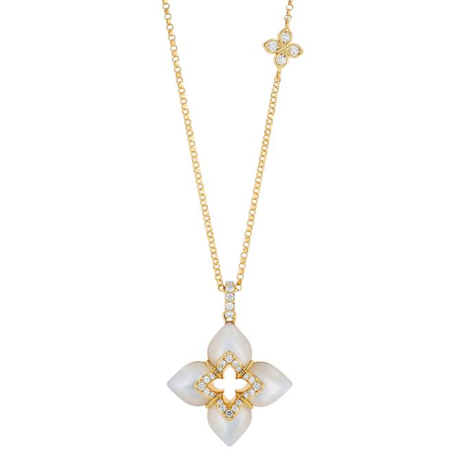 Roberto Coin Venetian Princess Diamond & Mother of Pearl Floral Pendant in Yellow Gold