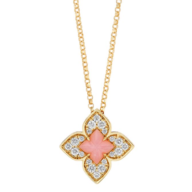 Roberto Coin Venetian Princess Carnival Opal & Diamond Flower Pendant in Yellow Gold, 18"