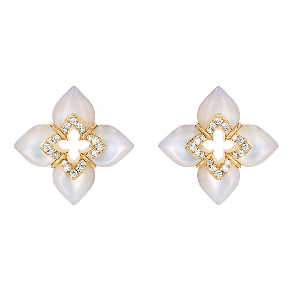 Roberto Coin Venetian Princess Diamond & Mother of Pearl Floral Earrings in Yellow Gold