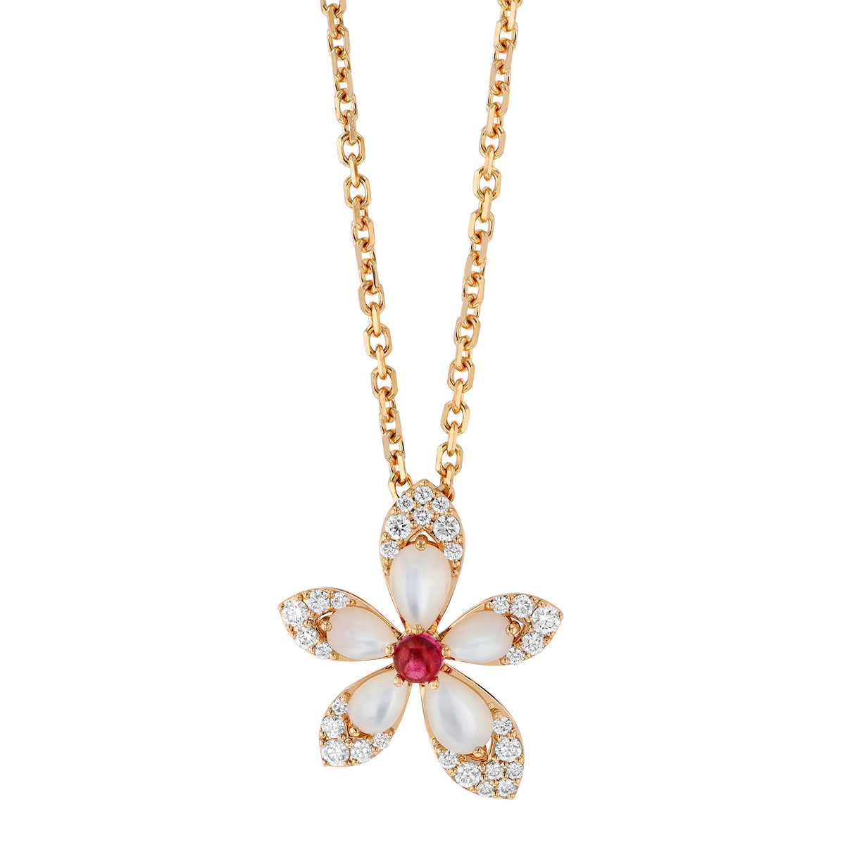 Roberto Coin Tiare Tourmaline, Mother of Pearl, & Diamond Flower Pendant in Rose Gold, 18