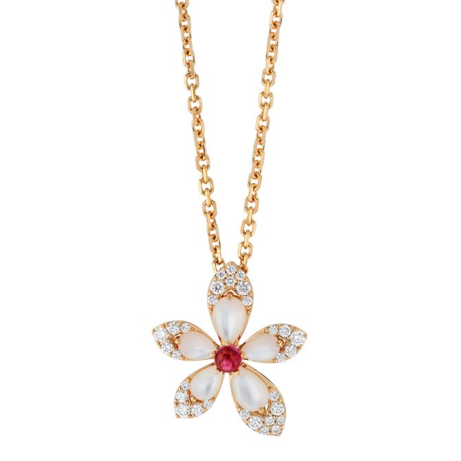 Roberto Coin Tiare Tourmaline, Mother of Pearl, & Diamond Flower Pendant in Rose Gold, 18"
