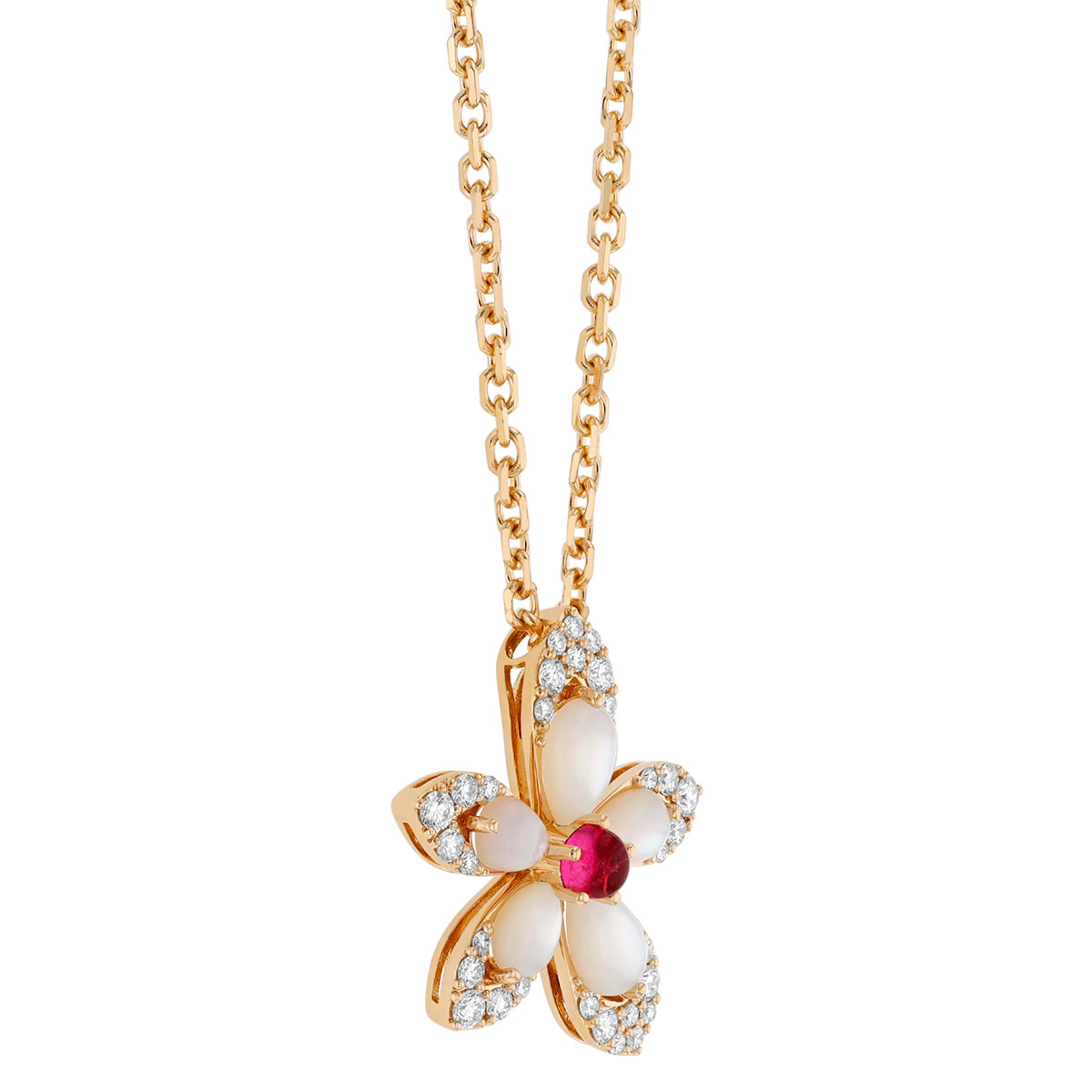 Roberto Coin Tiare Tourmaline, Mother of Pearl, & Diamond Flower Pendant in Rose Gold, 18