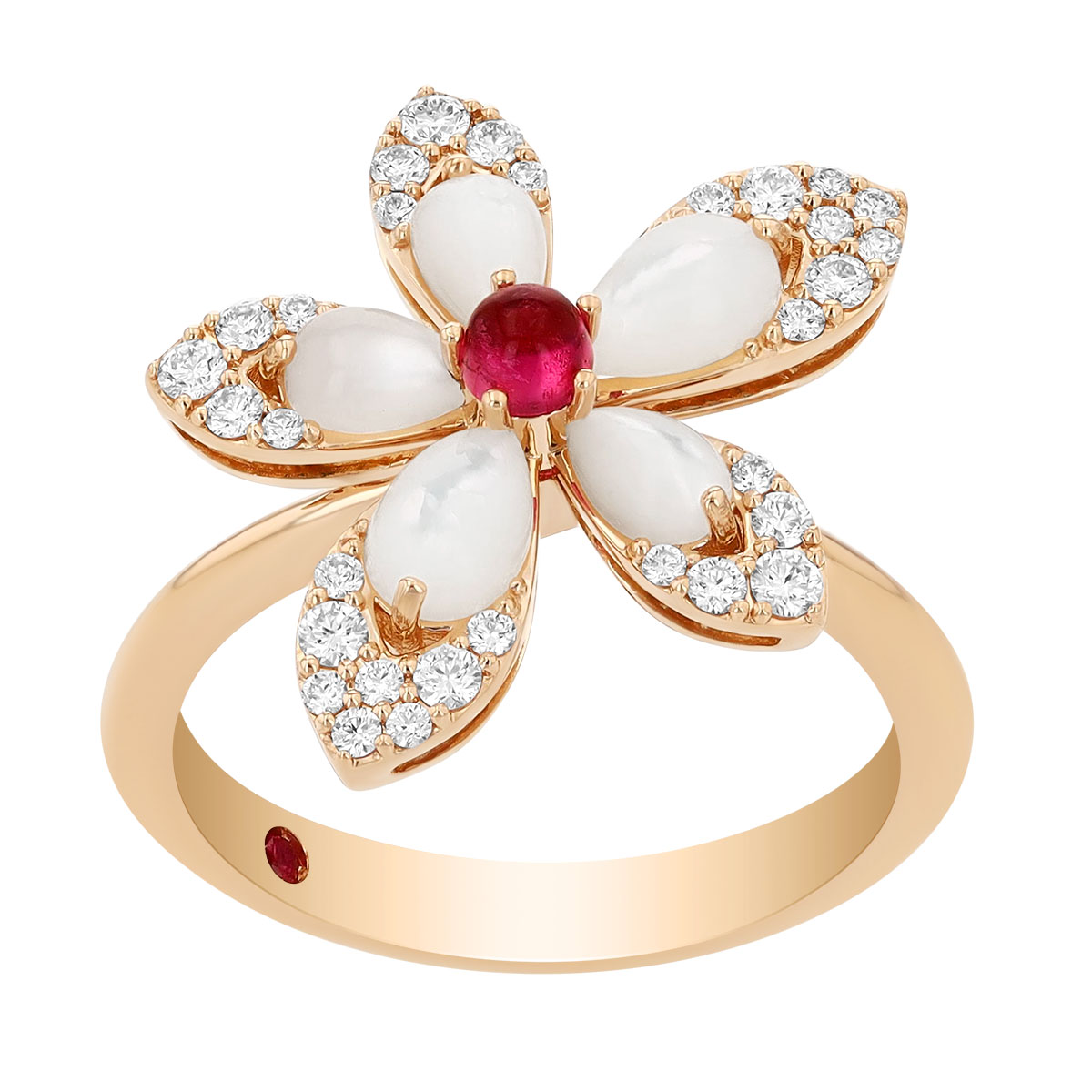 Roberto Coin Tiare Tourmaline, Mother of Pearl, & Diamond Flower Ring in Rose Gold