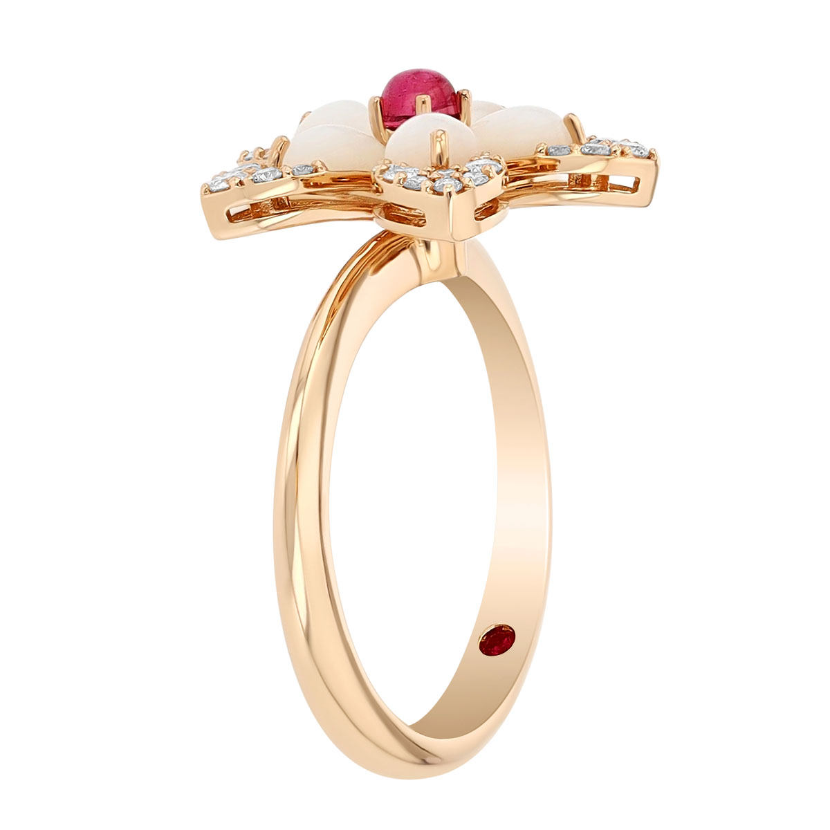 Roberto Coin Tiare Tourmaline, Mother of Pearl, & Diamond Flower Ring in Rose Gold