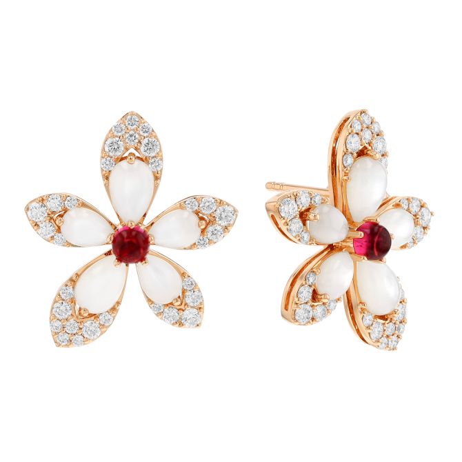 Roberto Coin Tiare Tourmaline, Mother of Pearl, & Diamond Flower Stud Earrings in Rose Gold