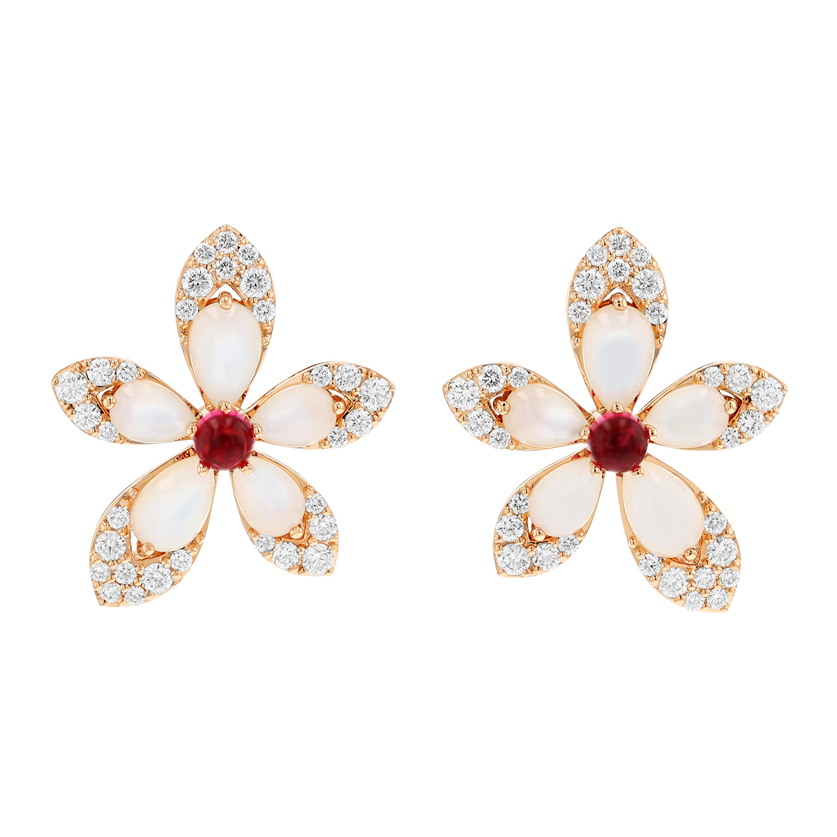 Roberto Coin Tiare Tourmaline, Mother of Pearl, & Diamond Flower Stud Earrings in Rose Gold