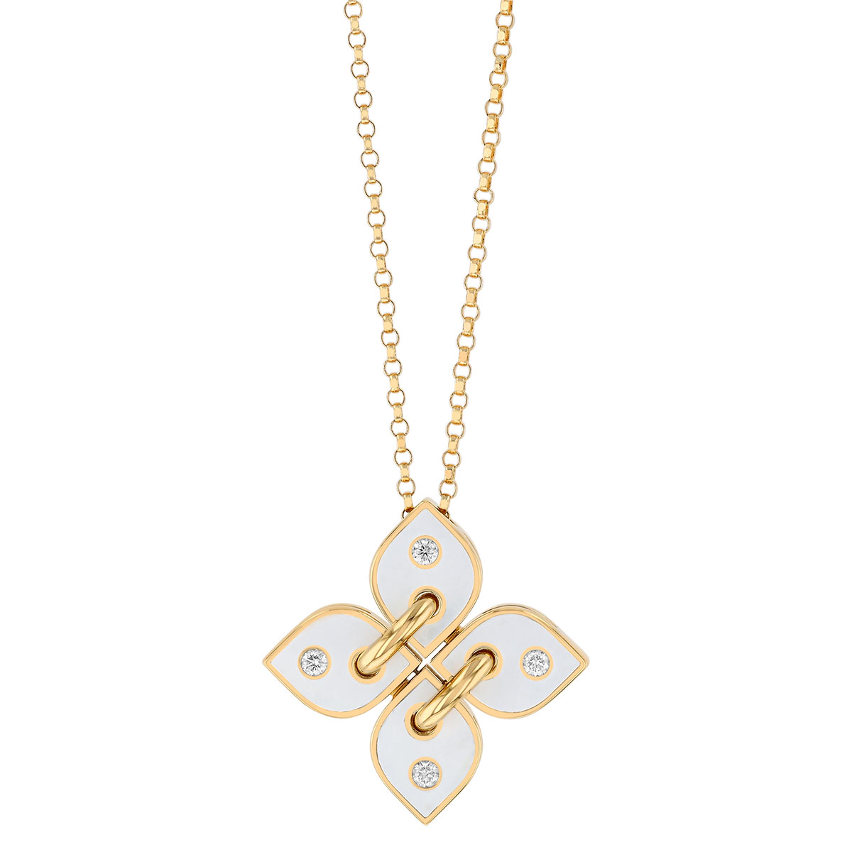 Roberto Coin Love in Verona Diamond & White Enamel Flower Pendant in Yellow Gold, 18