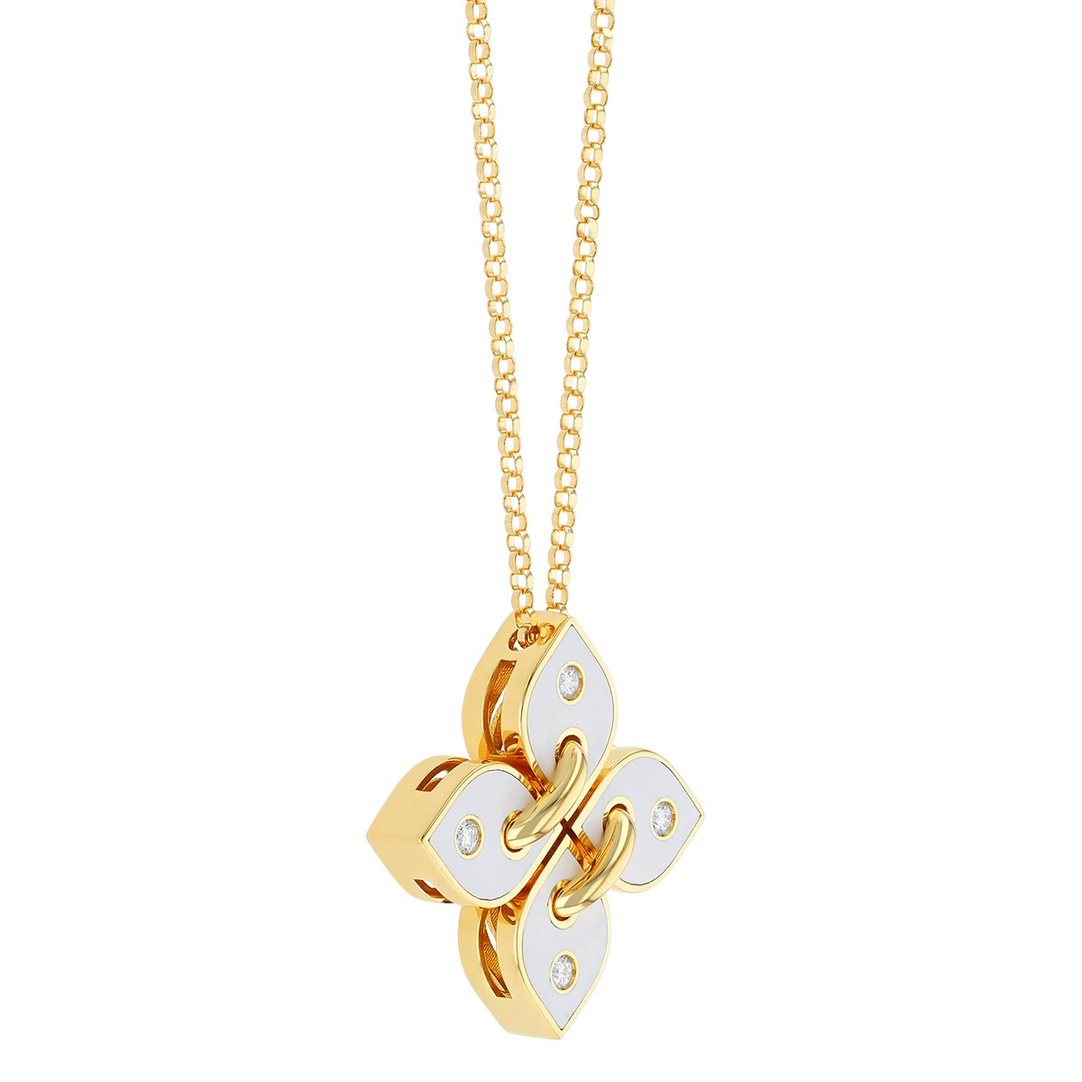 Roberto Coin Love in Verona Diamond & White Enamel Flower Pendant in Yellow Gold, 18