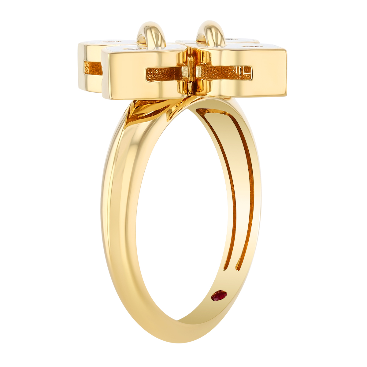 Roberto Coin Venetian Princess White Enamel & Diamond Flower Ring in Yellow Gold