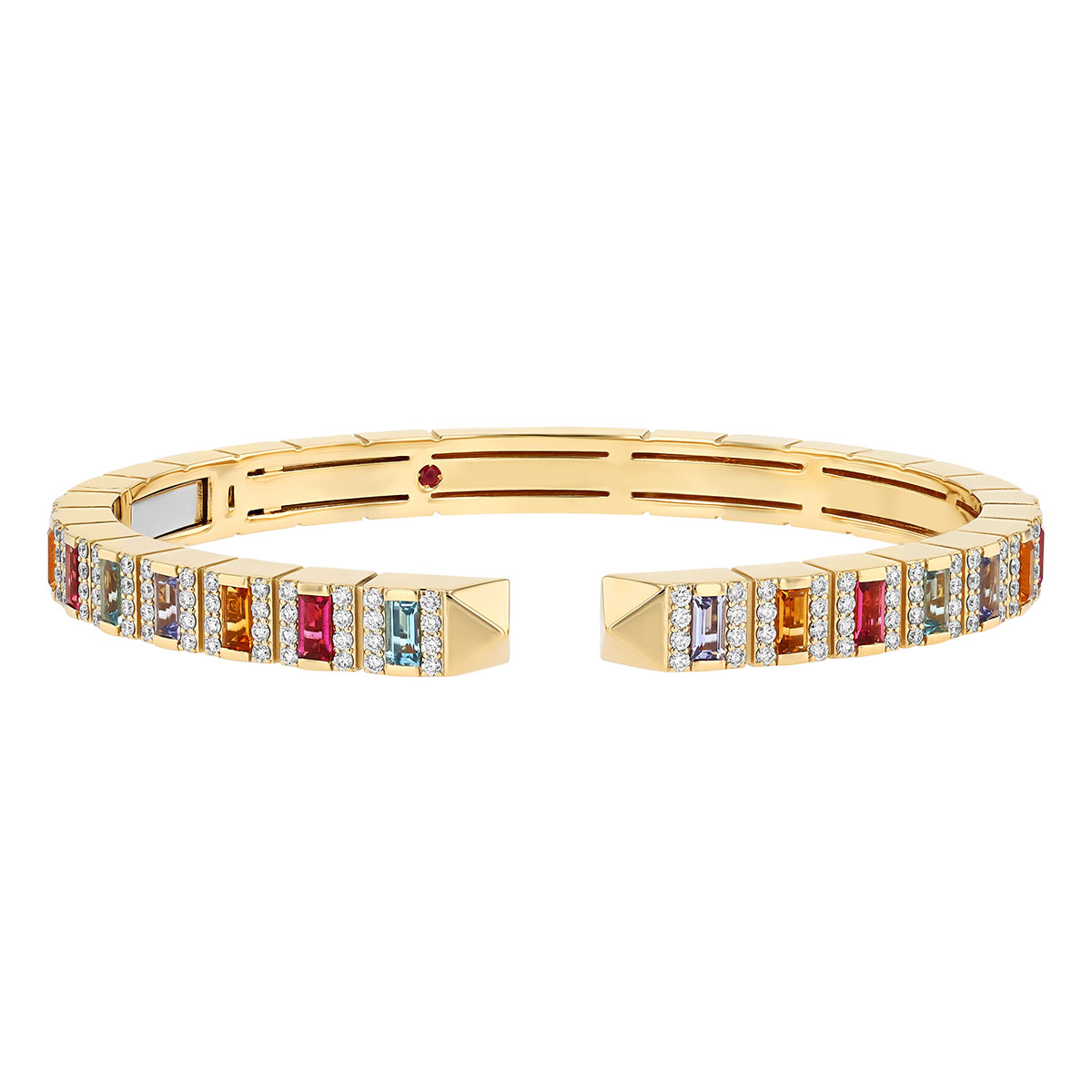Roberto Coin Obelisco Emerald Cut Mixed Gemstone & Diamond Cuff Bracelet in Yellow Gold