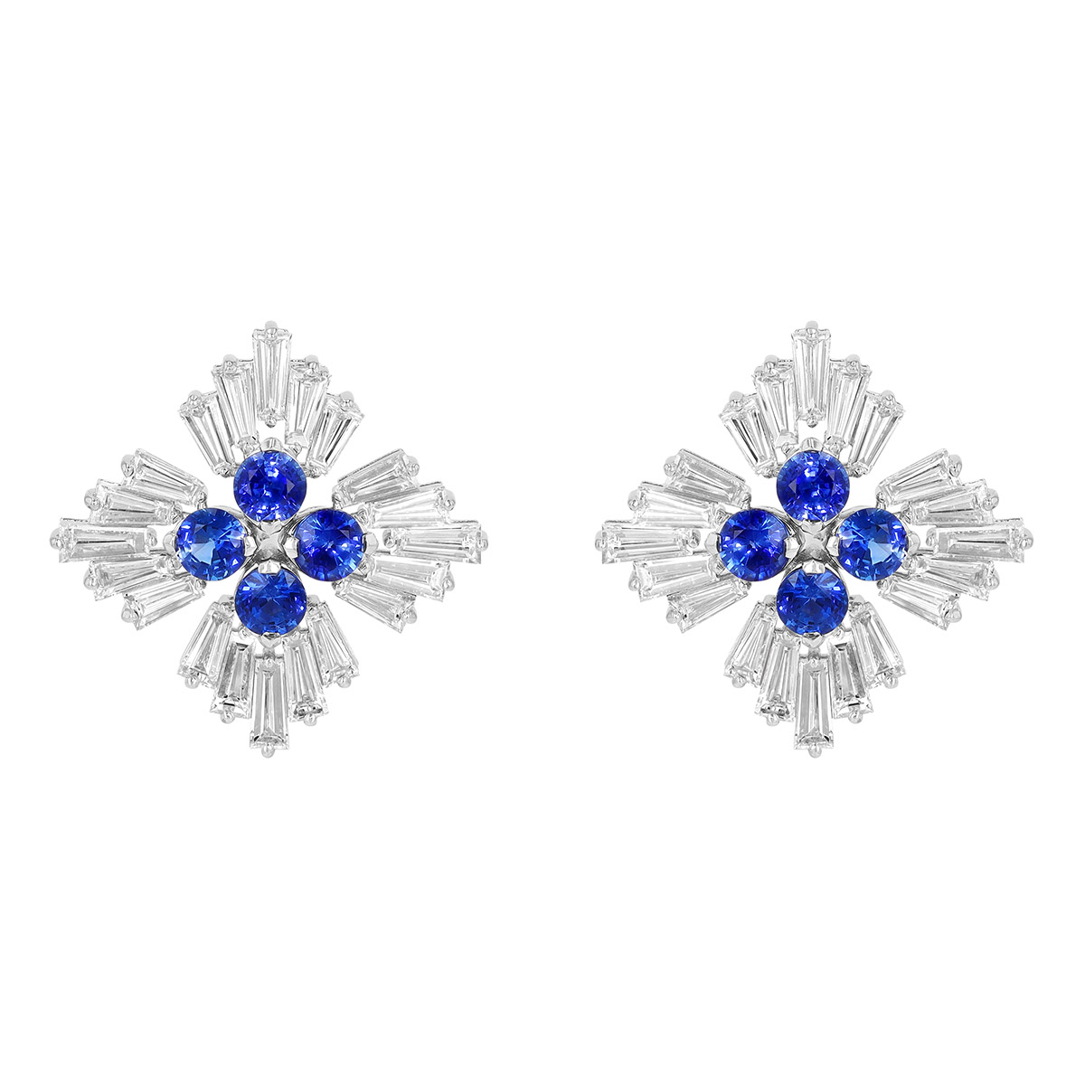Roberto Coin Princess Round Sapphire & Tapered Baguette Diamond Earrings in White Gold