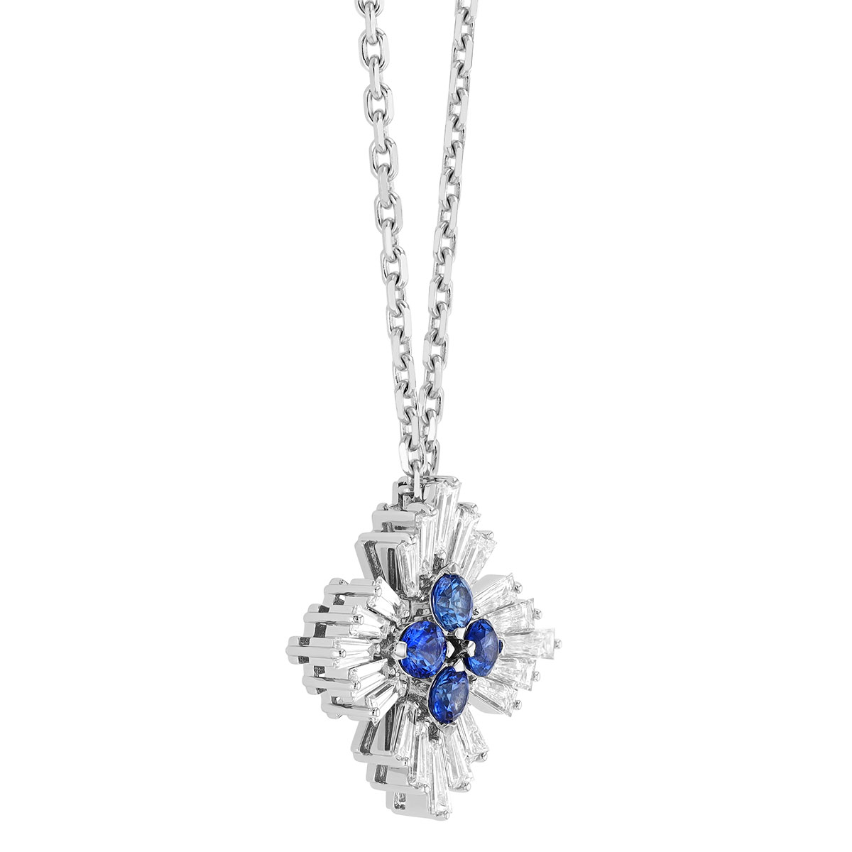 Roberto Coin Princess Round Sapphire & Tapered Baguette Diamond Pendant in White Gold, 18