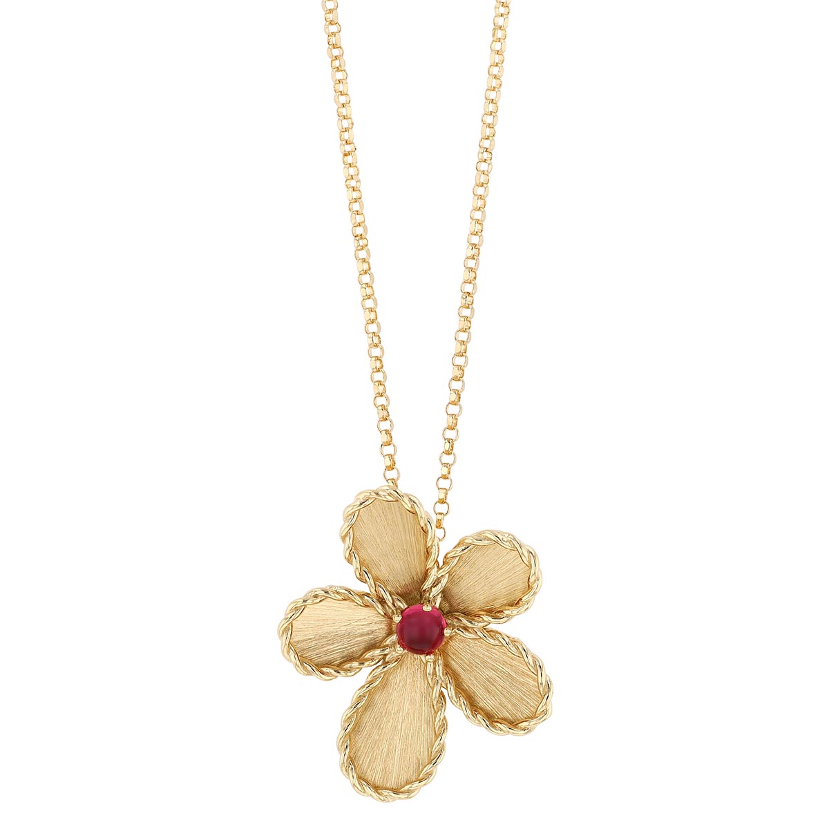 Roberto Coin Jasmine Rubellite Tourmaline Flower Pendant in Yellow Gold, 17