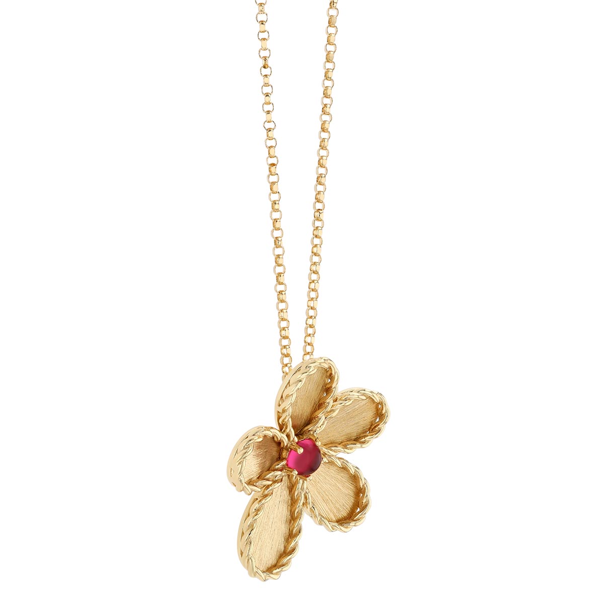 Roberto Coin Jasmine Rubellite Tourmaline Flower Pendant in Yellow Gold, 17