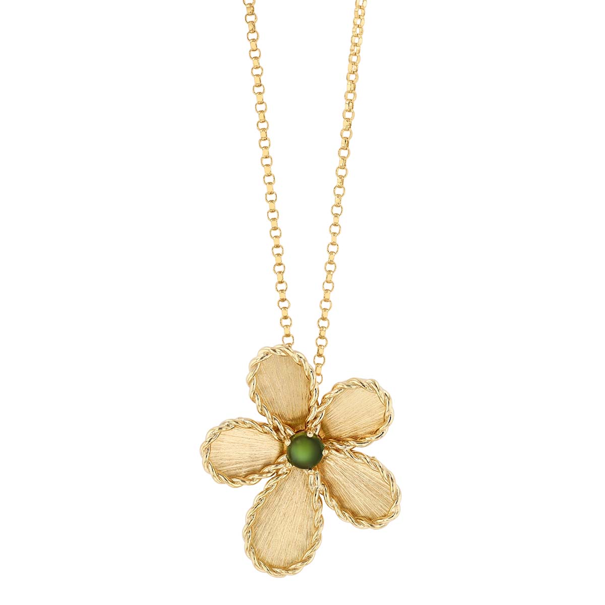 Roberto Coin Jasmine Round Cabochon Tourmaline Flower Pendant in Yellow Gold, 17