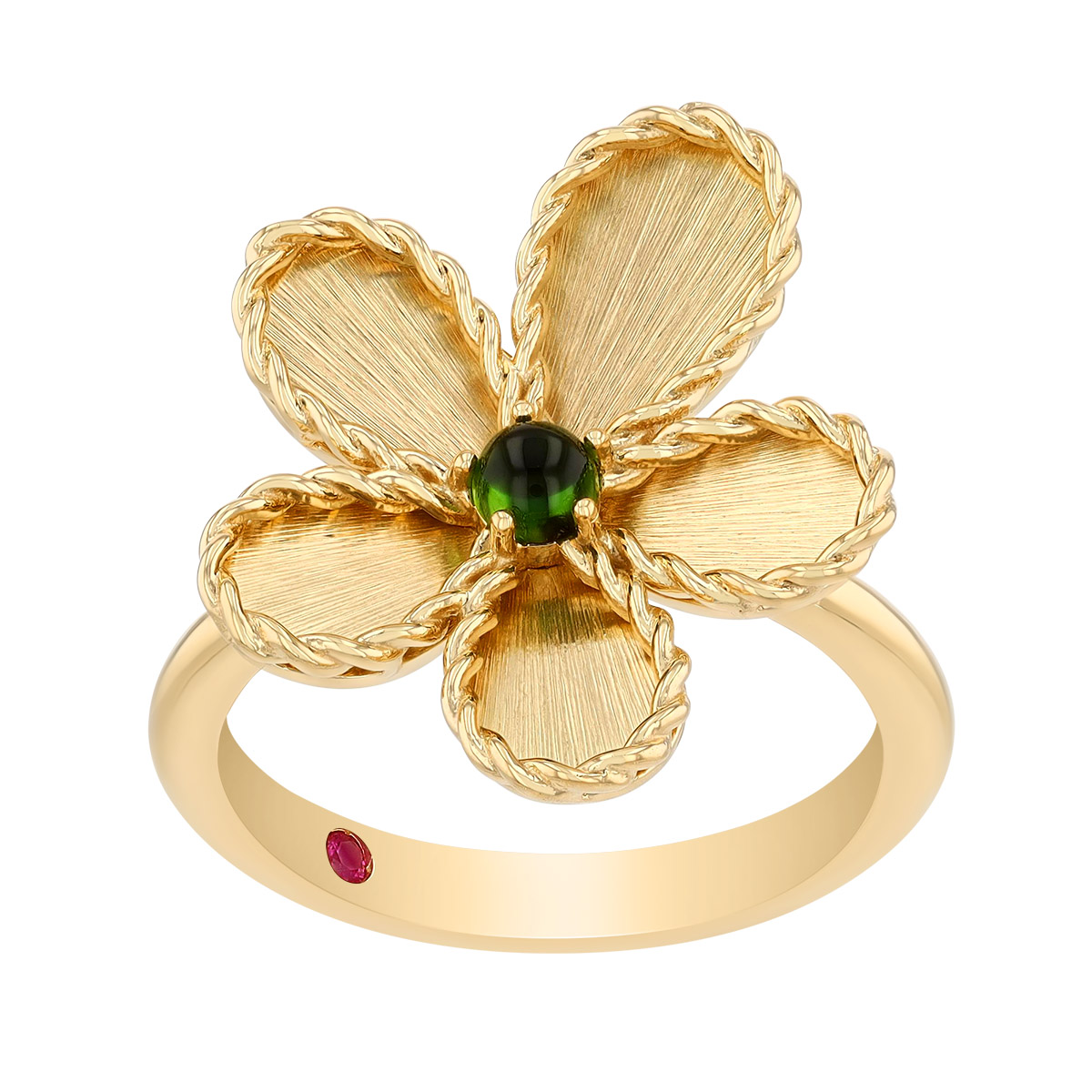 Roberto Coin Jasmine Tourmaline Flower Ring in Yellow Gold, Size 6.5