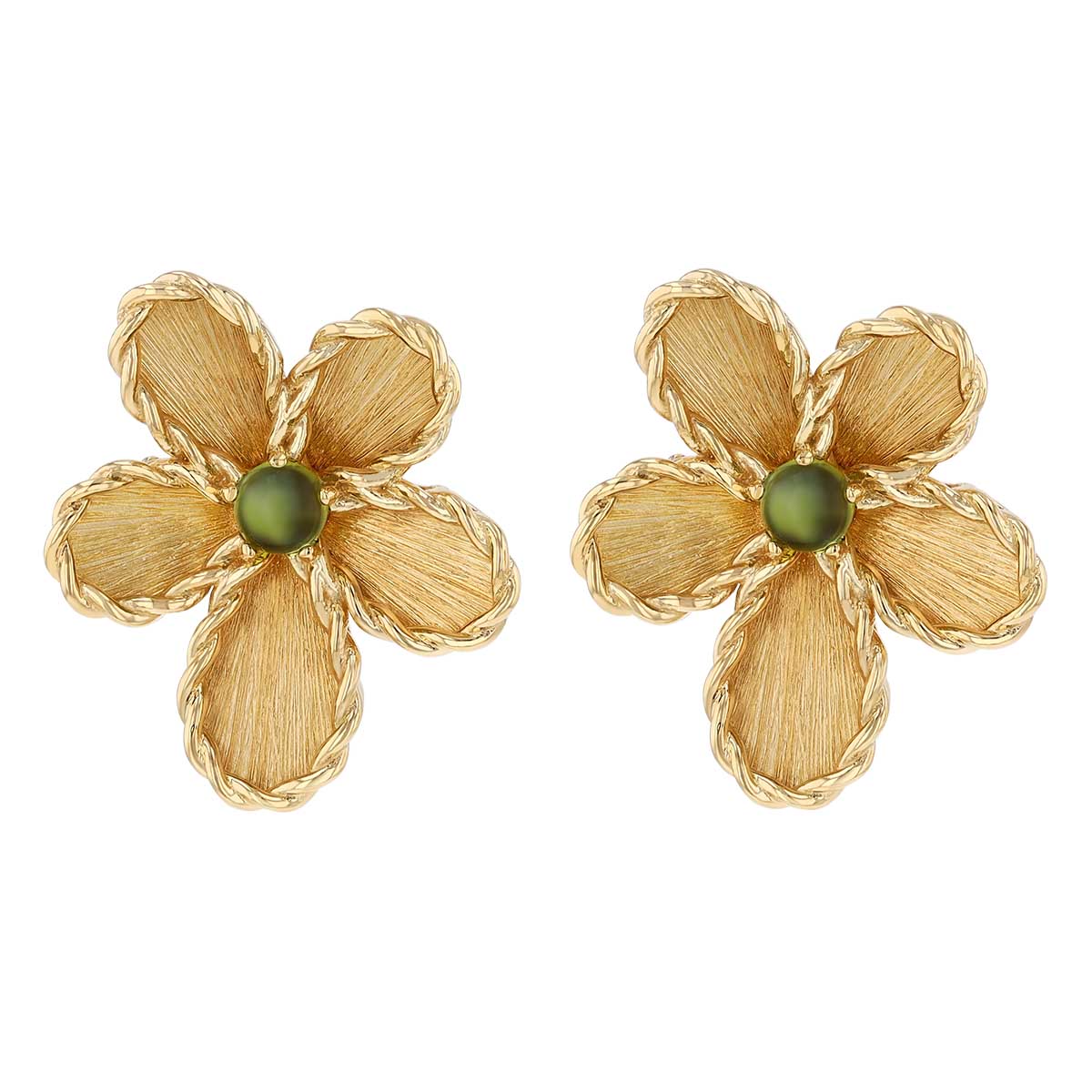 Roberto Coin Jasmine Round Cabochon Tourmaline Flower Stud Earrings in Yellow Gold