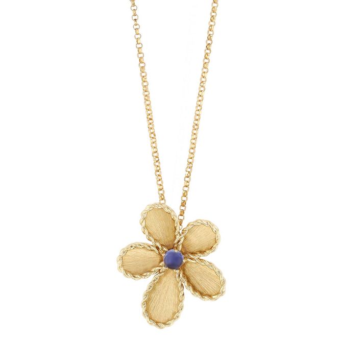 Roberto Coin Jasmine Round Cabochon Tanzanite Flower Pendant in Yellow Gold, 17"