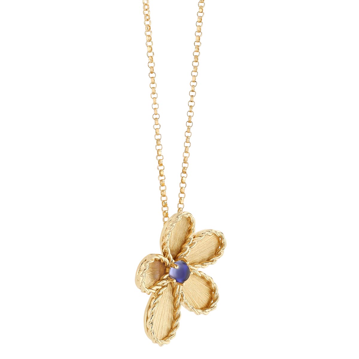 Roberto Coin Jasmine Round Cabochon Tanzanite Flower Pendant in Yellow Gold, 17