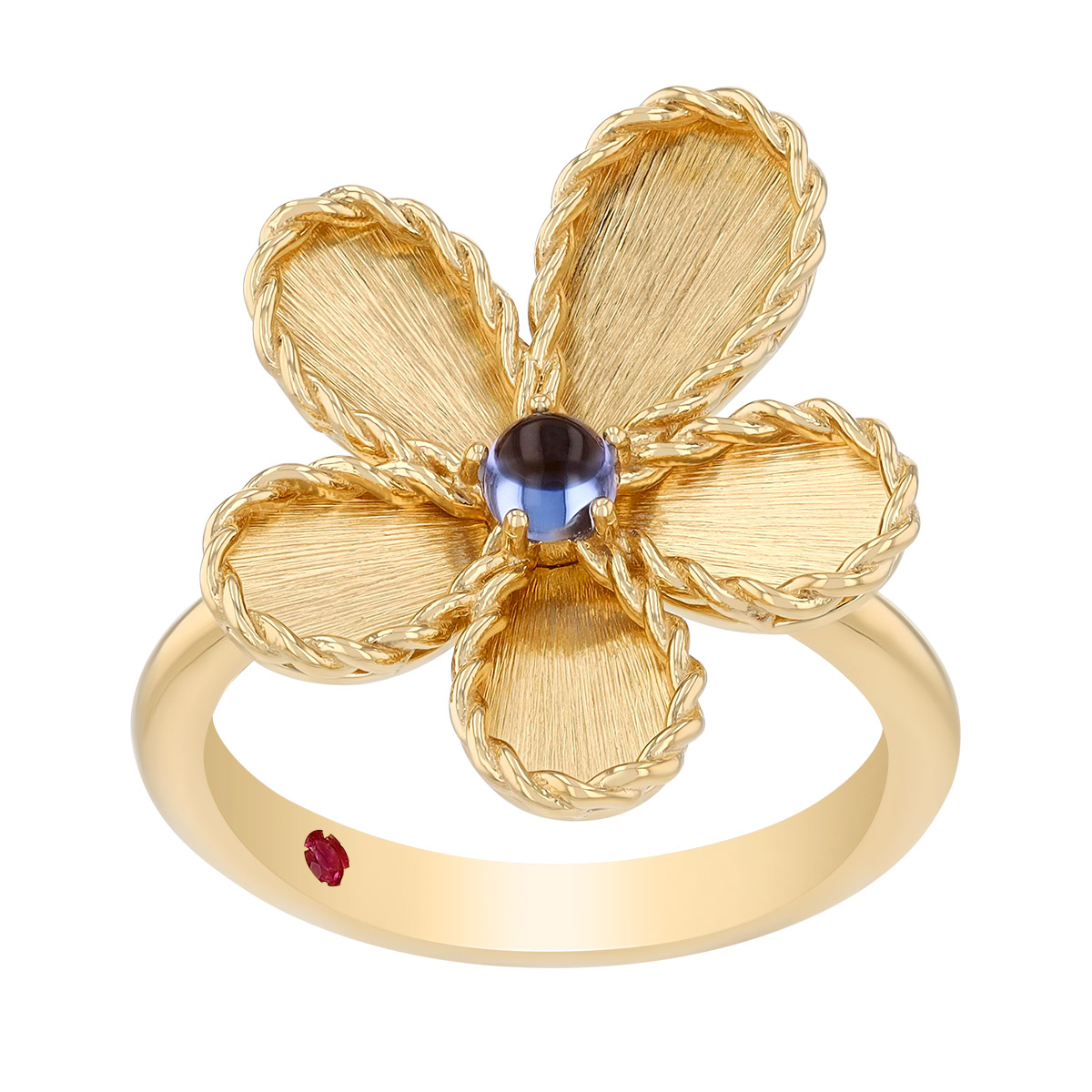 Roberto Coin Jasmine Tanzanite Flower Ring in Yellow Gold, Size 6.5