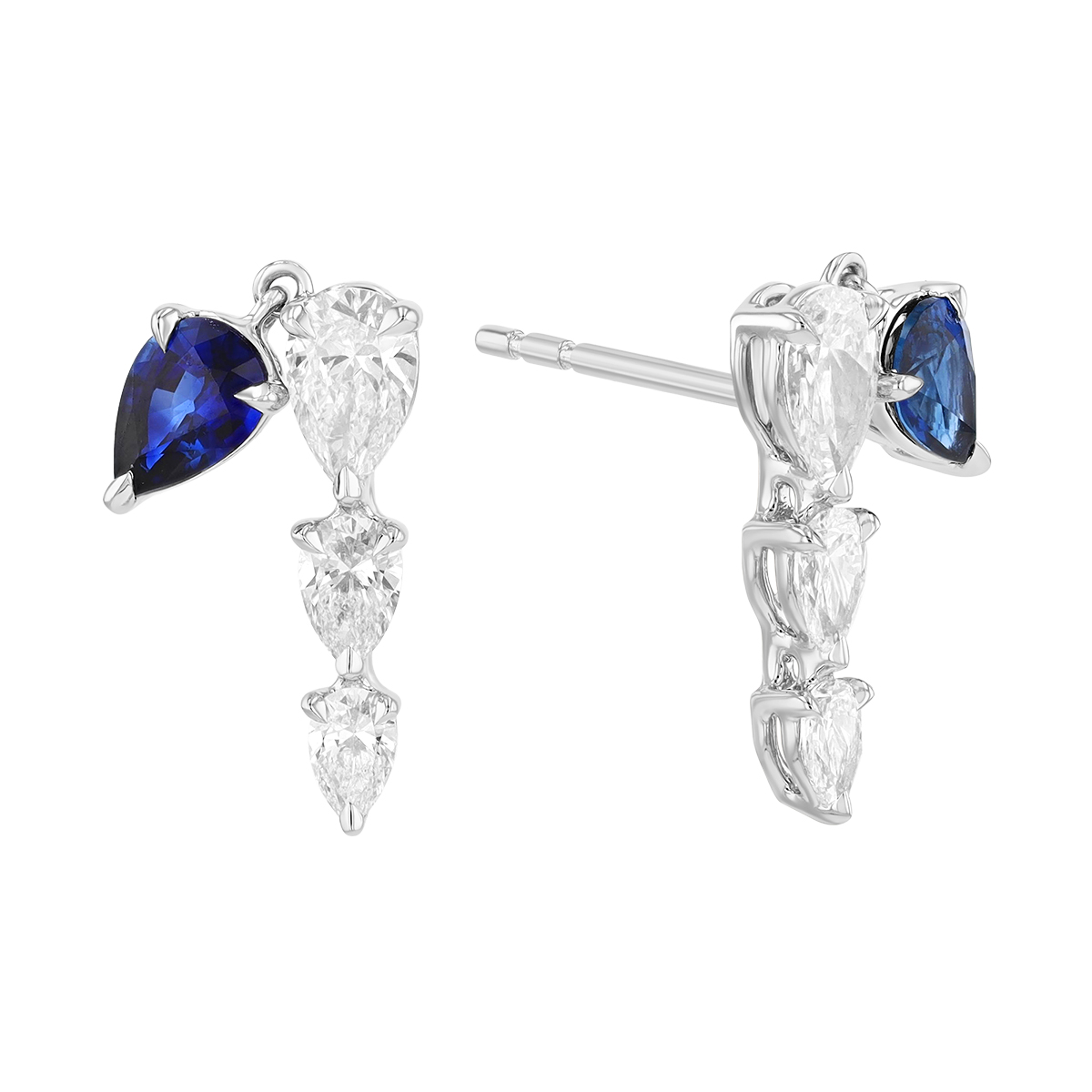 Phillips House One of One Pear Shape Sapphire & Graduated Diamond Drop Earrings in Platinum
