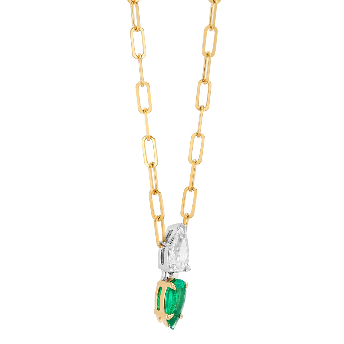 Phillips House One of One Pear Shape Emerald & Diamond Duo Necklace in Yellow Gold