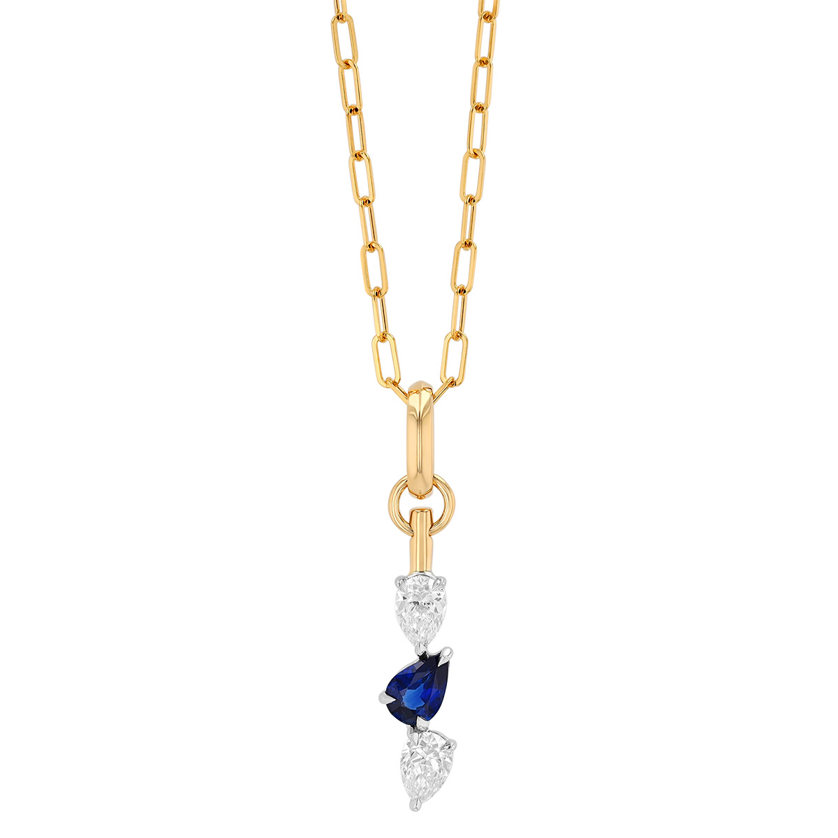 Phillips House One of One Pear Shape Sapphire & Diamond Trio Pendant in Yellow Gold & Platinum