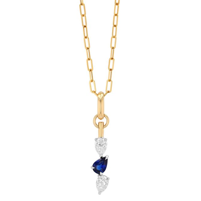 Phillips House One of One Pear Shape Sapphire & Diamond Trio Pendant in Yellow Gold & Platinum