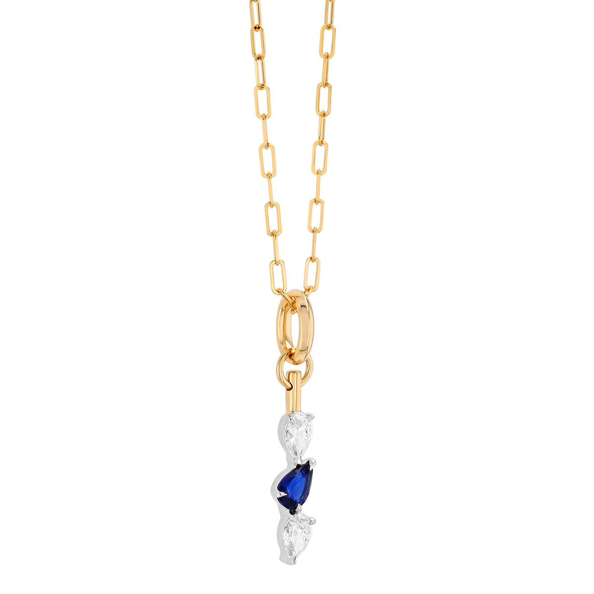 Phillips House One of One Pear Shape Sapphire & Diamond Trio Pendant in Yellow Gold & Platinum