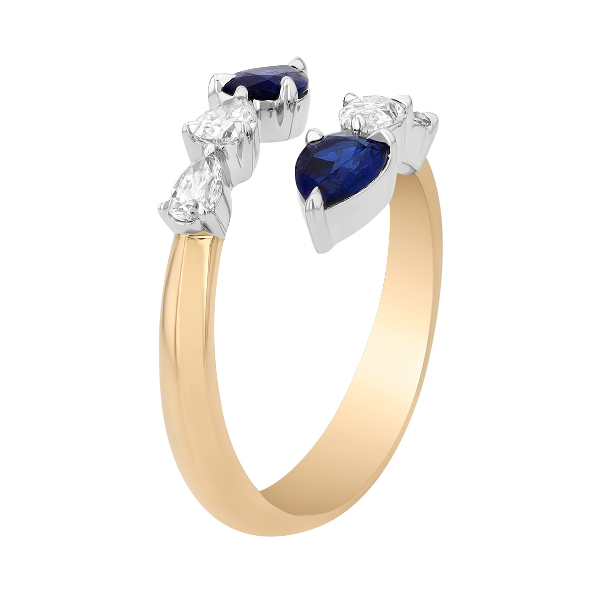 Phillips House One of One Pear Shape Sapphire & Diamond Bypass Ring in Platinum & Yellow Gold