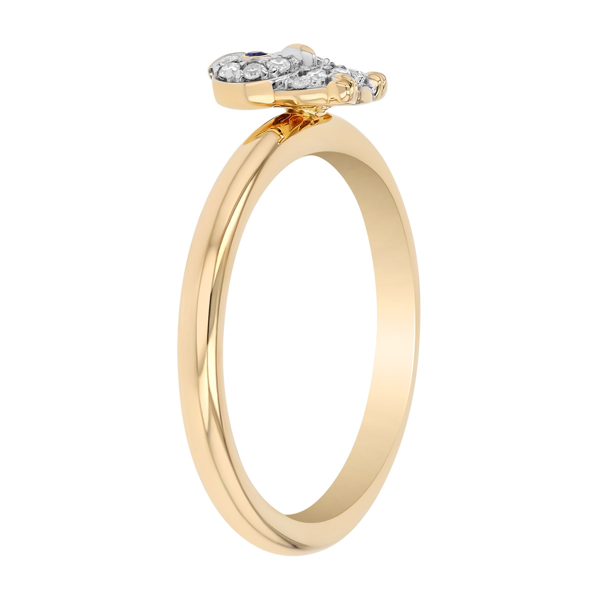 Phillips House Symphony Diamond Pavé Owl Ring with Sapphires in Yellow Gold, Size 6.25