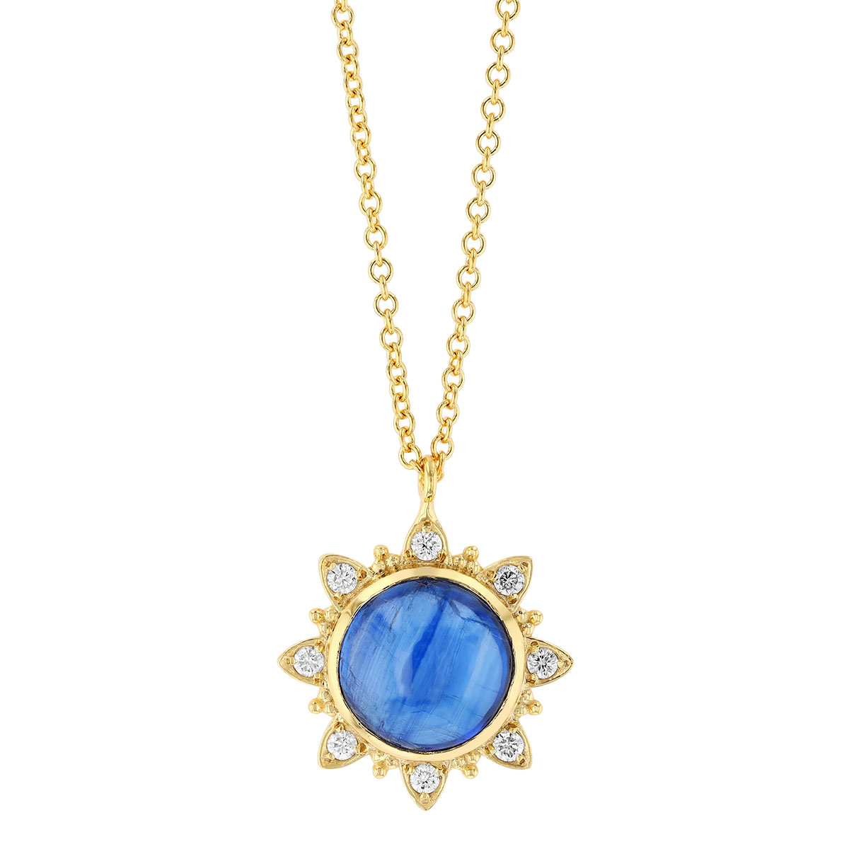 Marika Blue Gemstone & Diamond Halo Pendant in Yellow Gold