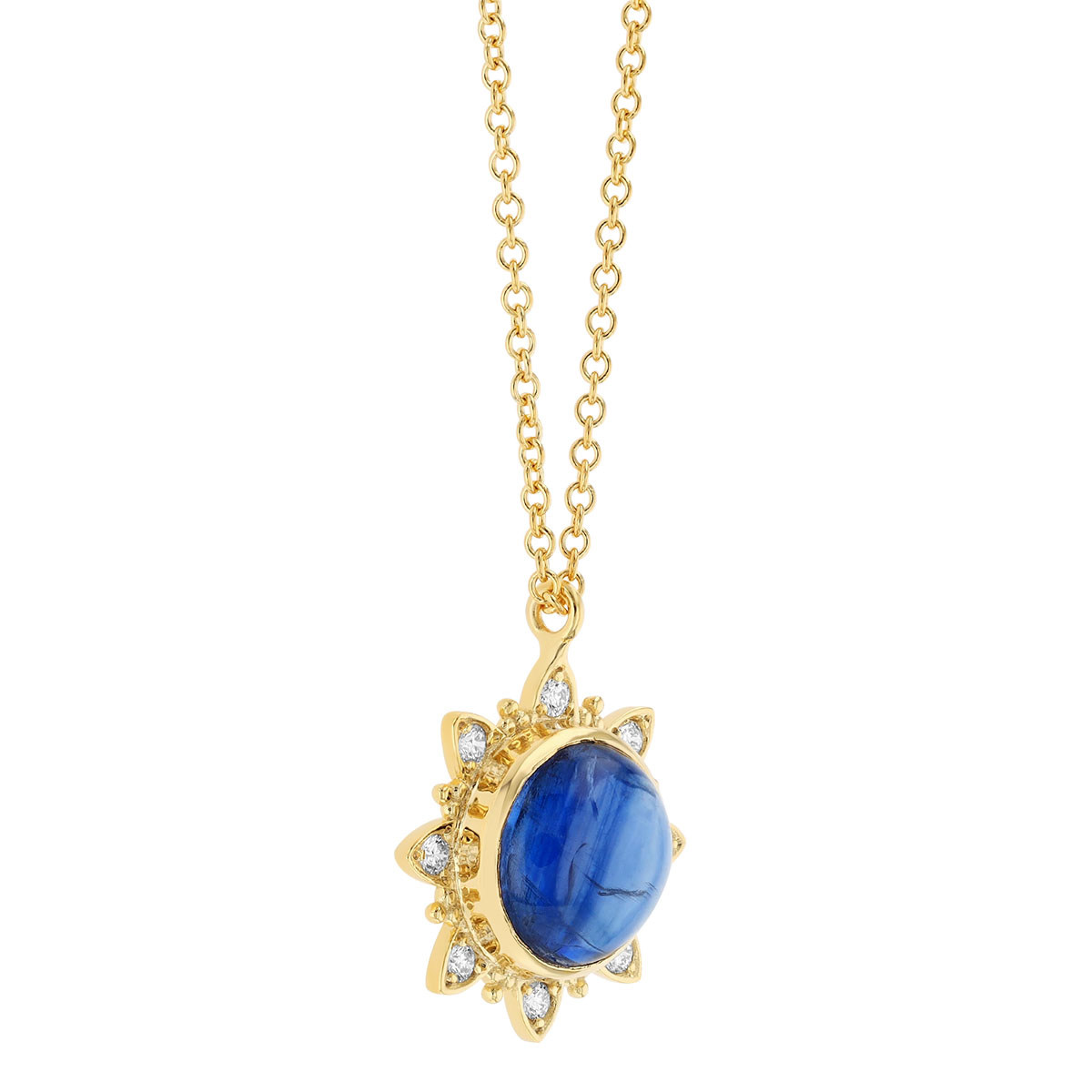Marika Blue Gemstone & Diamond Halo Pendant in Yellow Gold