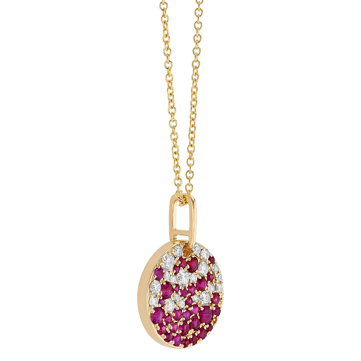 Ruby & Diamond Pavé Disc Pendant in Yellow Gold, 18