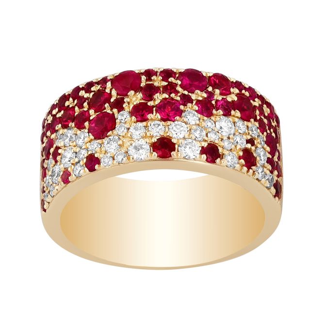 Ruby & Diamond Pavé Ring in Yellow Gold