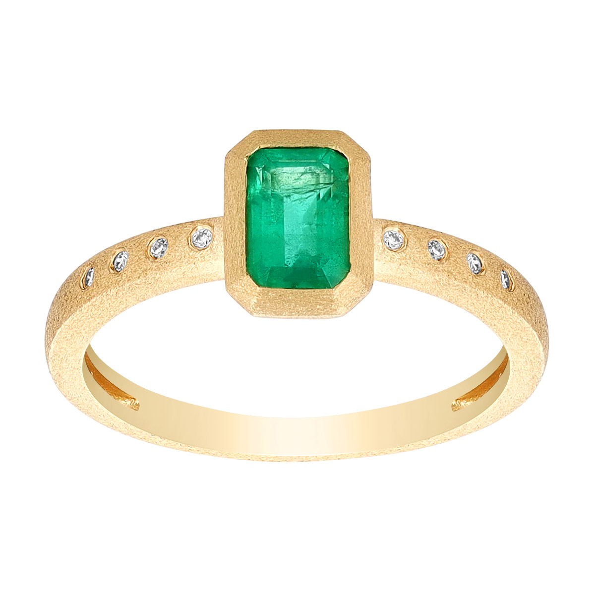 Bezel Set Emerald Cut Emerald & Diamond Ring in Yellow Gold