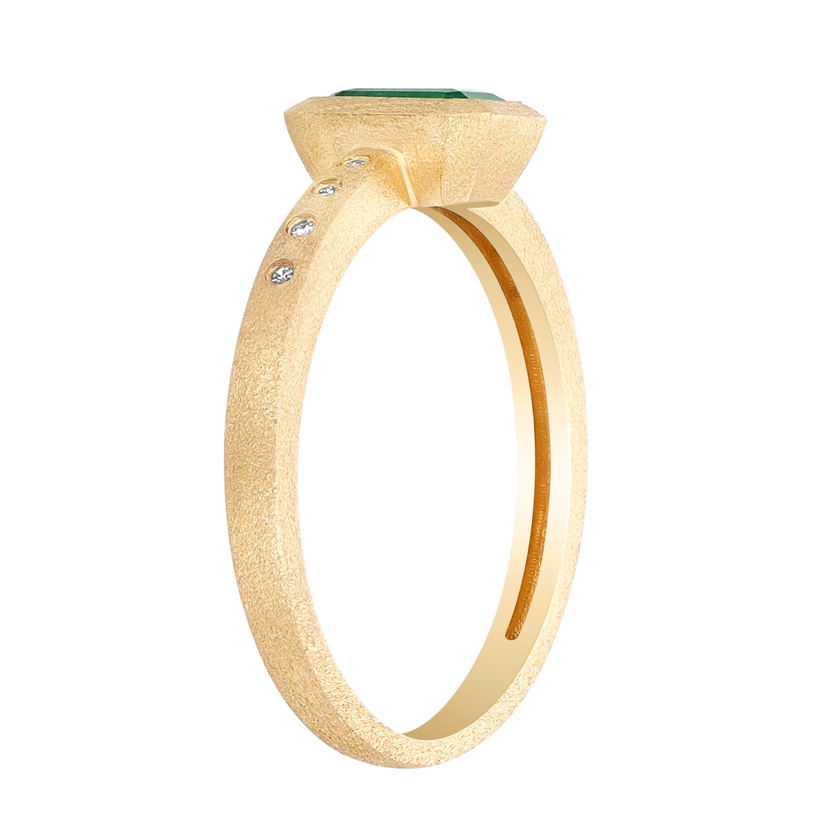 Bezel Set Emerald Cut Emerald & Diamond Ring in Yellow Gold