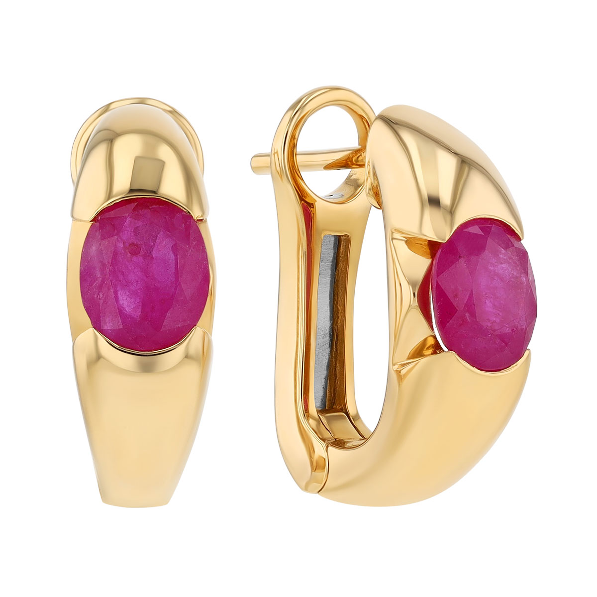 Oval Ruby Hoop Earrings in Yellow Gold