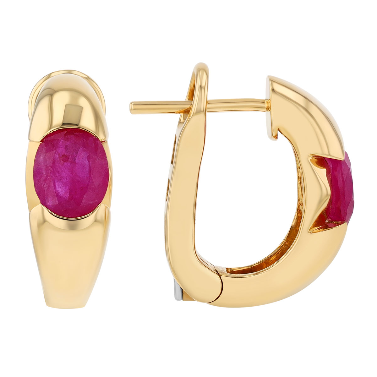 Oval Ruby Hoop Earrings in Yellow Gold