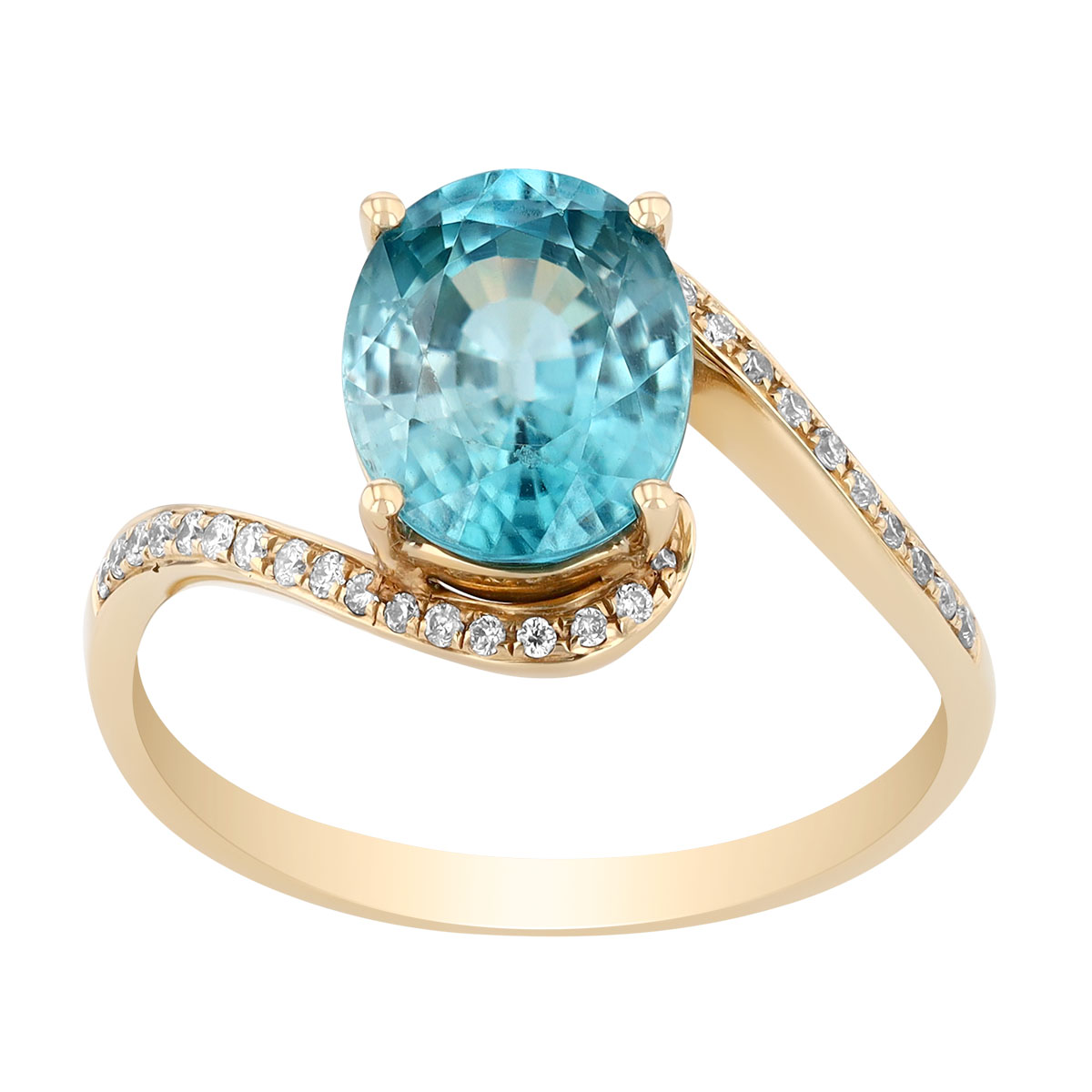 Oval Zircon & Diamond Bypass Ring in Yellow Gold