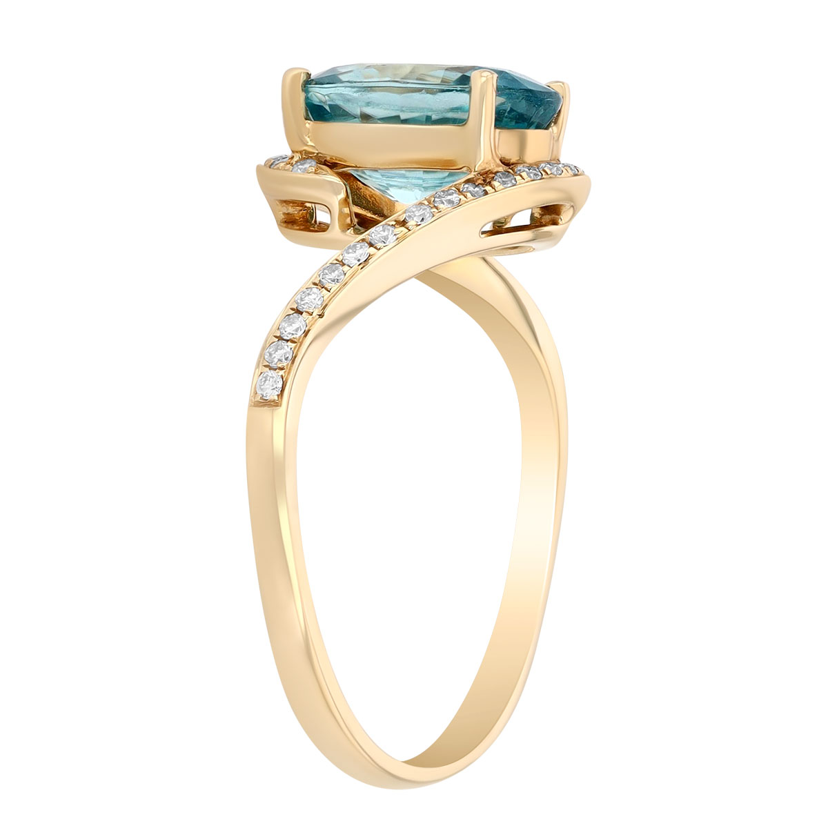 Oval Zircon & Diamond Bypass Ring in Yellow Gold
