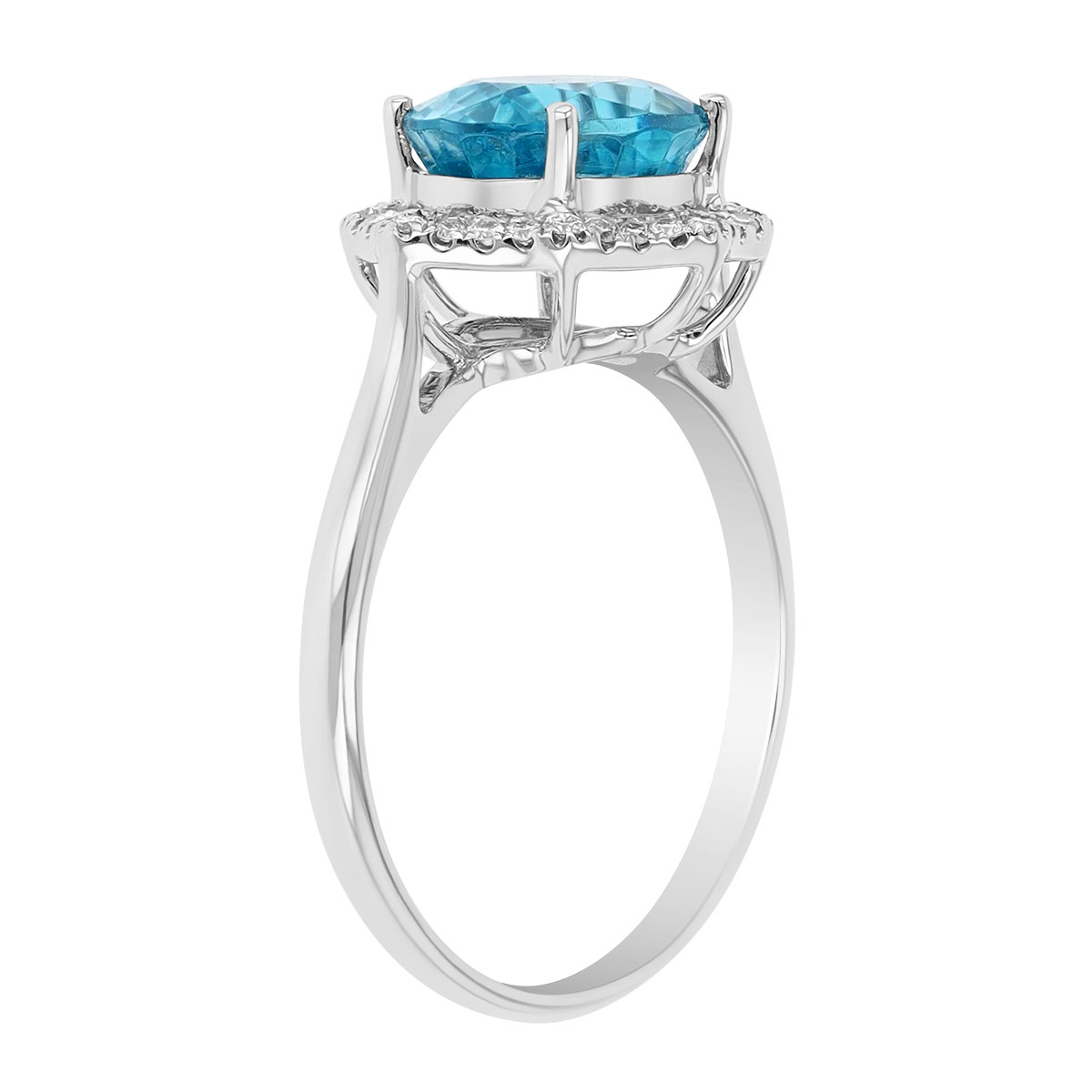 Oval Zircon & Diamond Pointed Halo Ring in White Gold