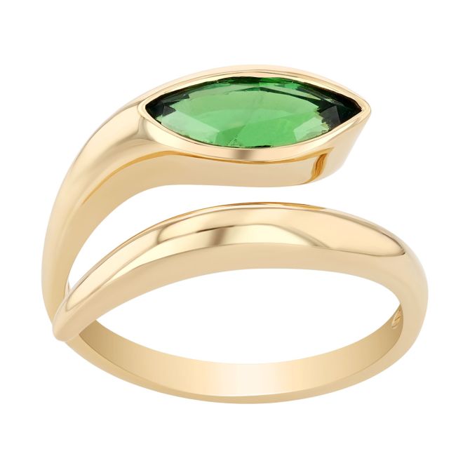 Bezel Set Marquise Tsavorite Garnet Bypass Ring in Yellow Gold